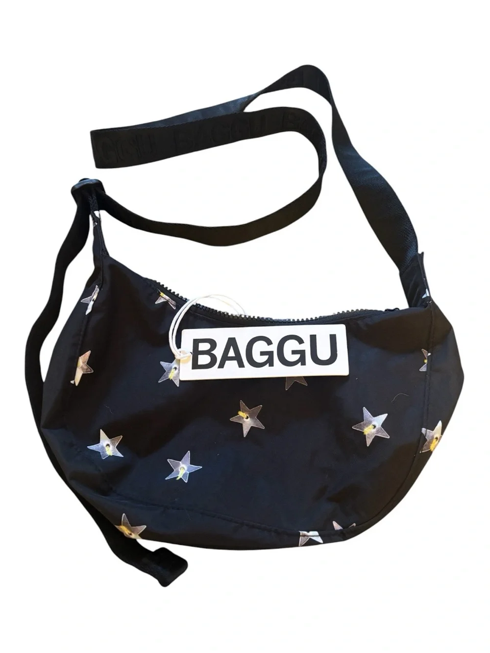 BAGGU Black Cresent Crossbody with Iridescent Star Accents